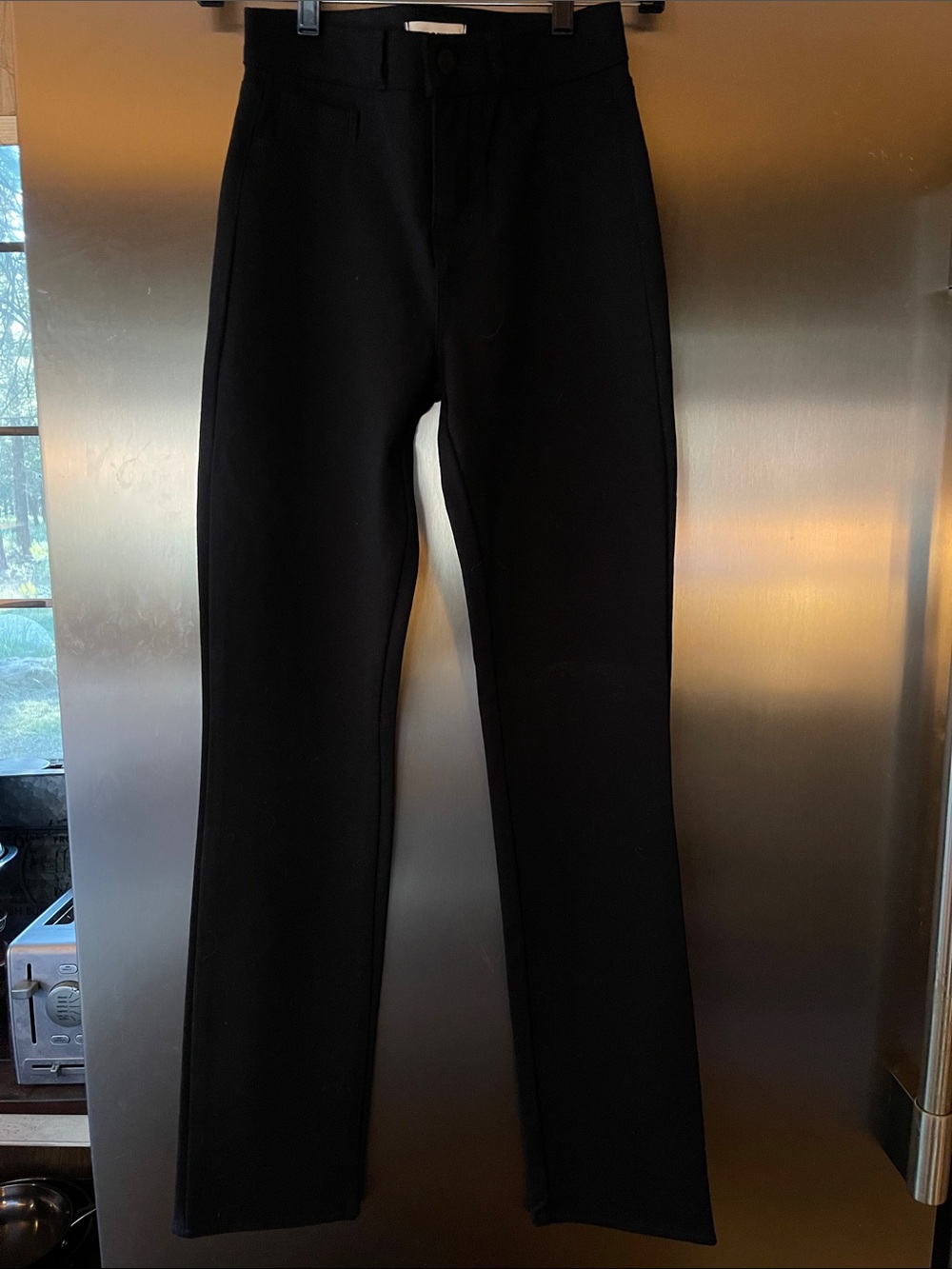 L’Agence black knit fabric straight leg pants
